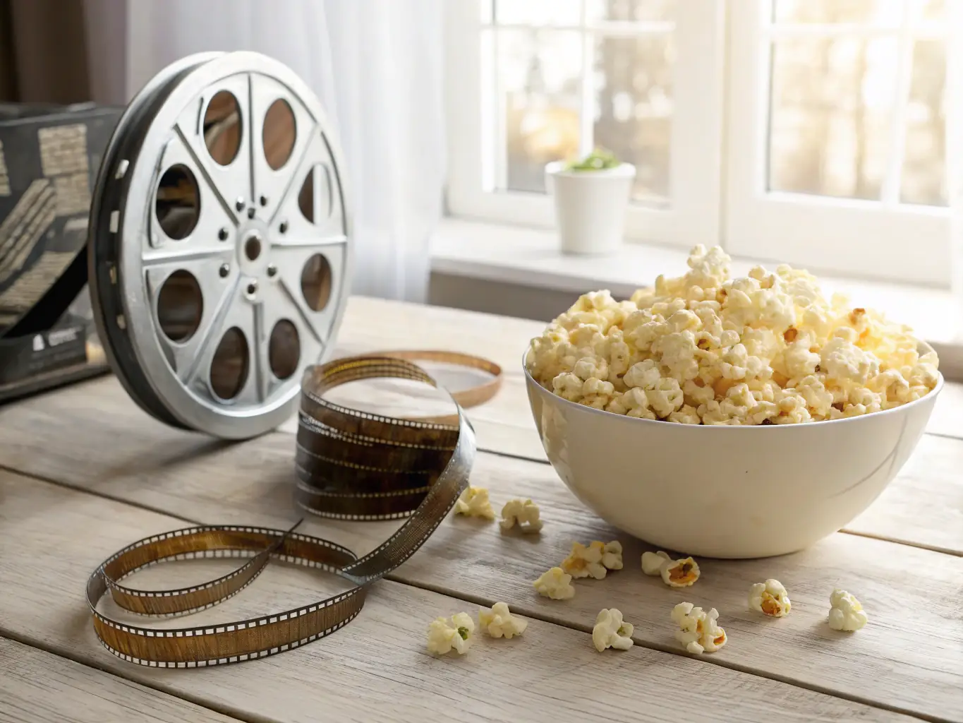 A vibrant image showcasing the 'Movie Night' snack bundle, featuring popcorn, assorted candies, and savory pretzels, arranged on a cozy blanket with a remote control nearby.